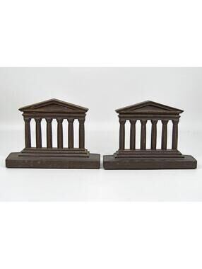 Antique 1920s Bradley & Hubbard Cast Iron Greek Parthenon Temple Bookends Marked